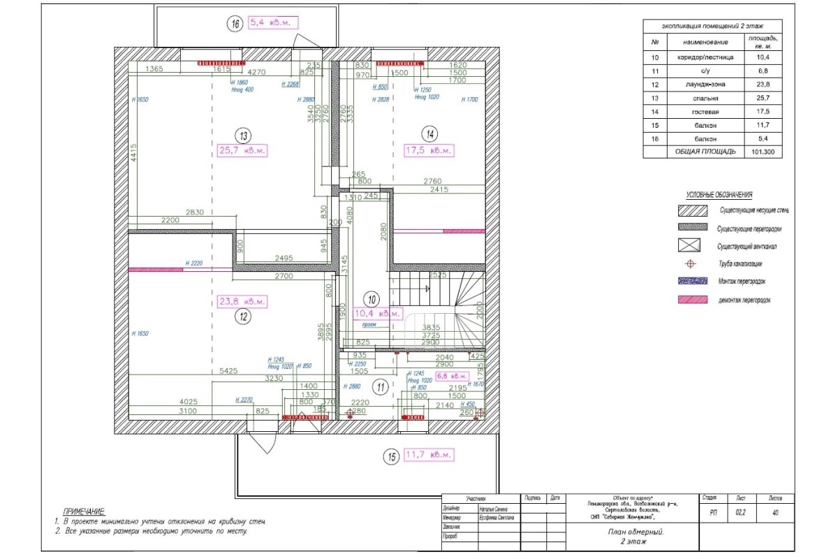 Пример дизайн-проекта: обмерный план, 2 этаж