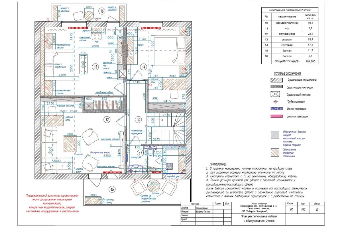 Пример дизайн-проекта: план расположения мебели, 2 этаж