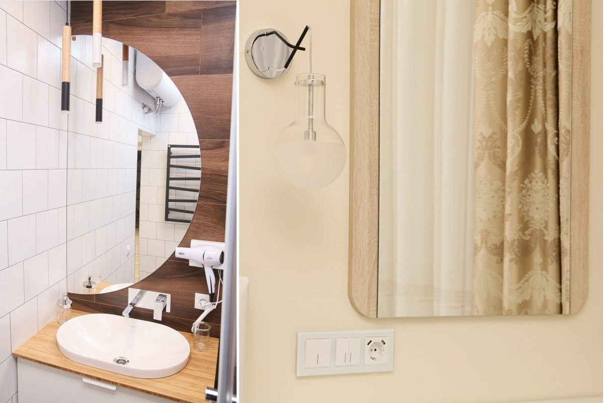 Характерные для скандинавского дизайна зеркала в ванной и будуаре
